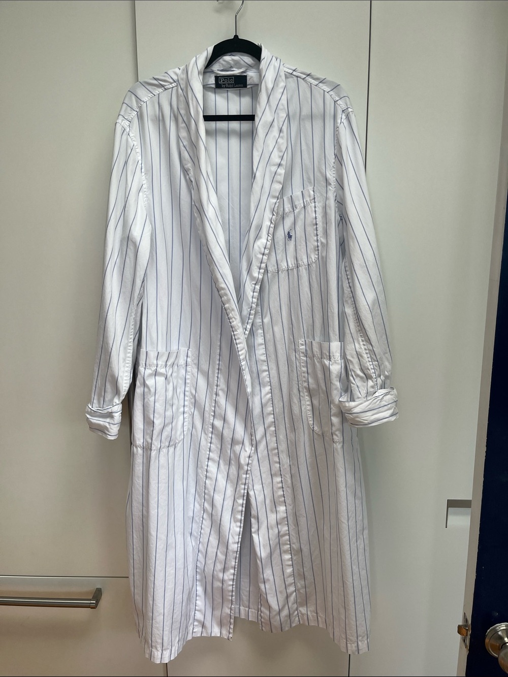 Polo by Ralph Lauren White Striped Cotton Poplin Robe Unisex Medium. No Sash